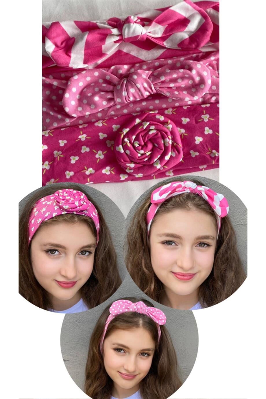 3'lü Pembe Renk Çocuk Saç Bandı Set