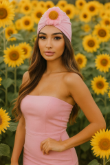 Pembe Renk Çiçek Figürlü Saç Bandı/Saç Bonesi Pembe